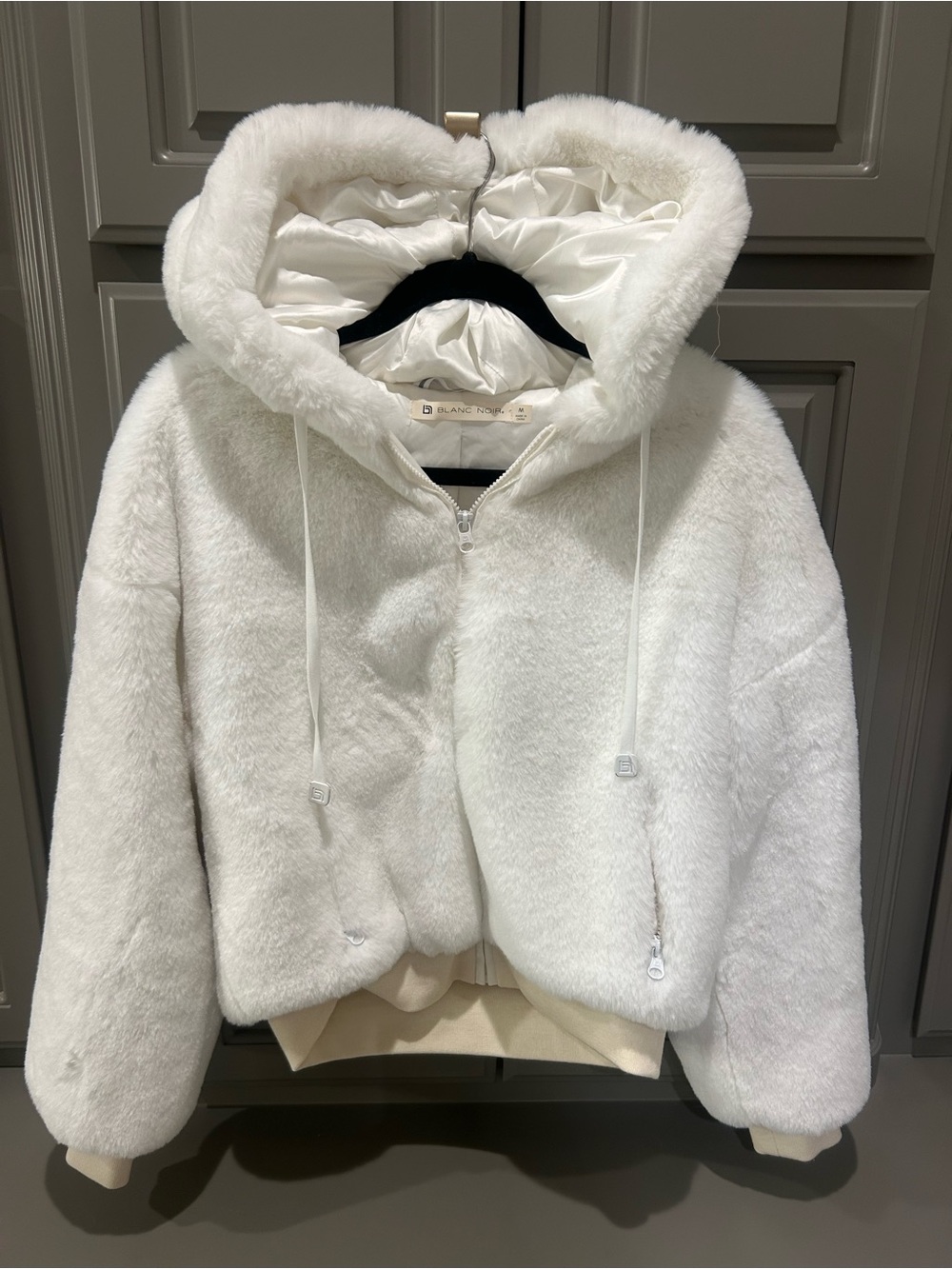 blanc noir Cream White Hooded Teddy Zip Jacket